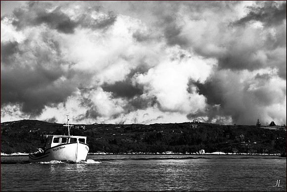 Lobsterboat and CloudsBW