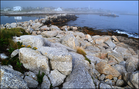 Sunny Seawall Foggy Village w sig