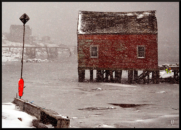 Fishing Village Snowstorm with border