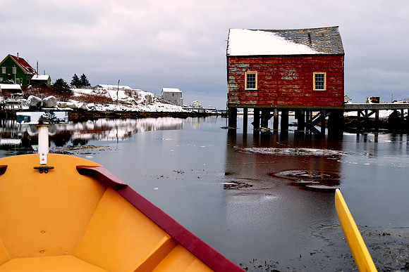Setting out through the ice on a snowy morning