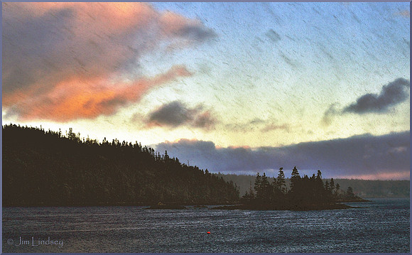 Flurry at Sunset over Shad Bay w border DSC_0879